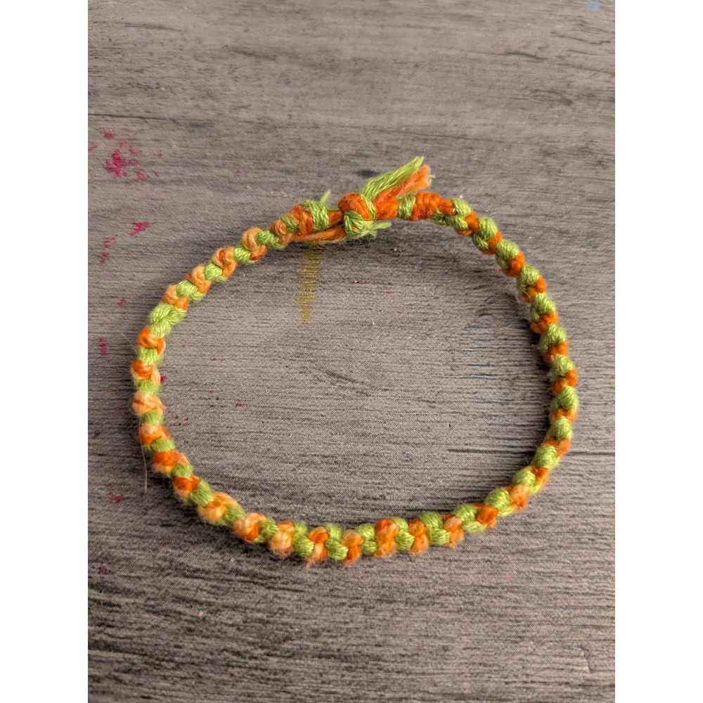 Handmade Braided Friendship Bracelet Orange Lime Green Woven Cord Kids Jewelry